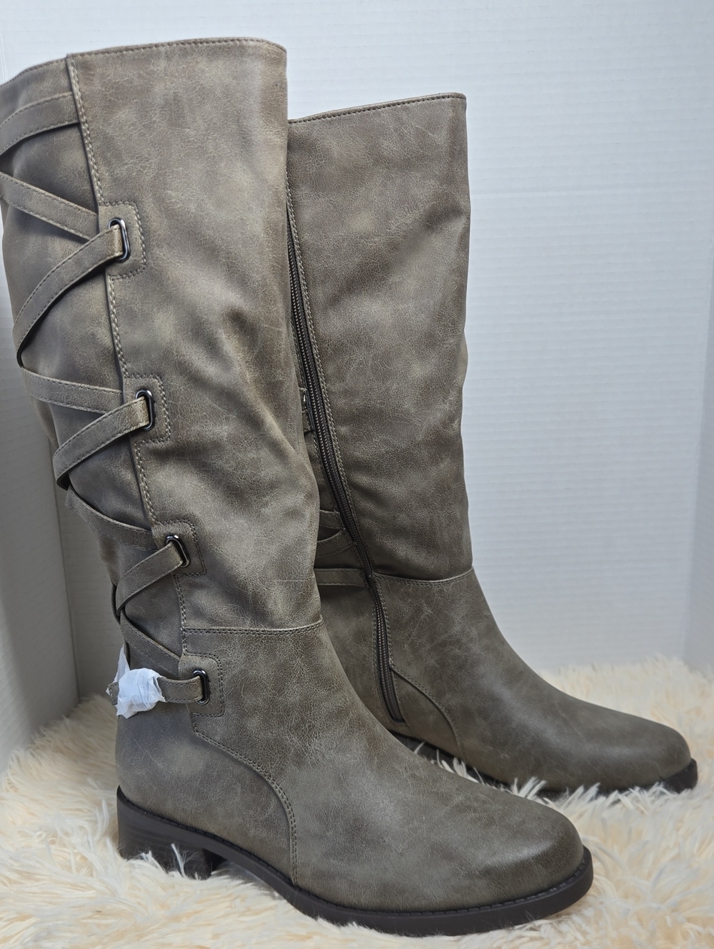 NWT Journee Collection Taupe Knee-High Strap Detail Boots